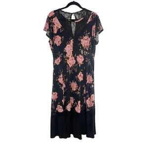 Torrid Pink & Black Lace Inset Floral Midi Dress with Pockets Women's Size 1X